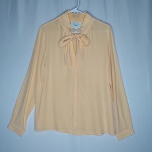 Express Edition Bow Tie Neck Button‎ Silk Top Womens Small Butter Yellow Easter